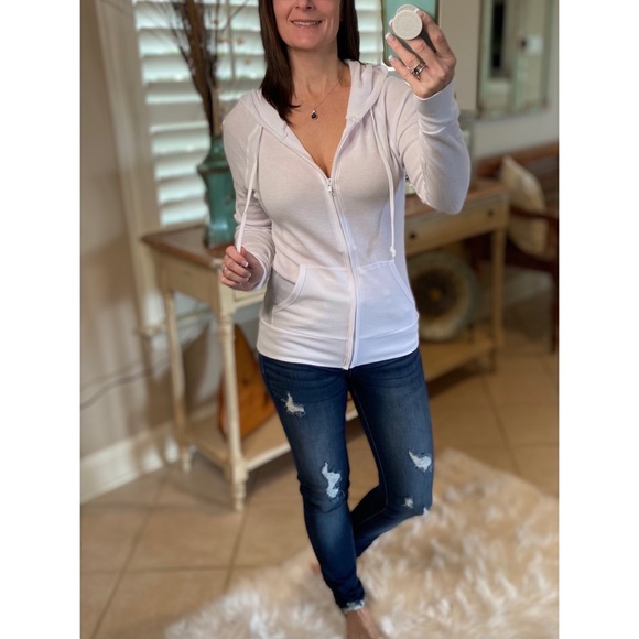 💜RESTOCK Waffle Thermal Zip Up Hoodie White 3221 - Picture 7 of 12